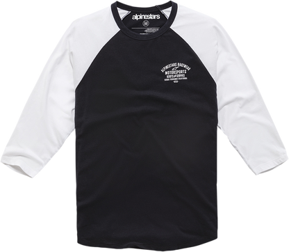 Alpinestars Raglan T-Shirt in black and white, 2XL, featuring Alpinestars branding and casual fit for motorcycle enthusiasts.