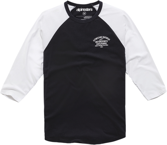Black and white ALPINESTARS Raglan T-Shirt in large size, featuring the brand logo and casual fit.