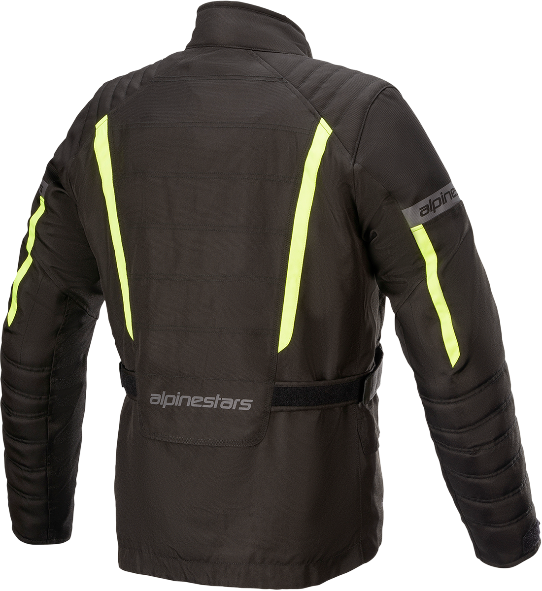 Black and yellow Alpinestars Gravity Drystar jacket in 2XL, featuring durable motorcycle jacket design with protective details.