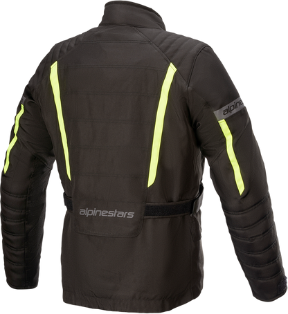 Black and yellow Alpinestars Gravity Drystar jacket in 2XL, featuring durable motorcycle jacket design with protective details.