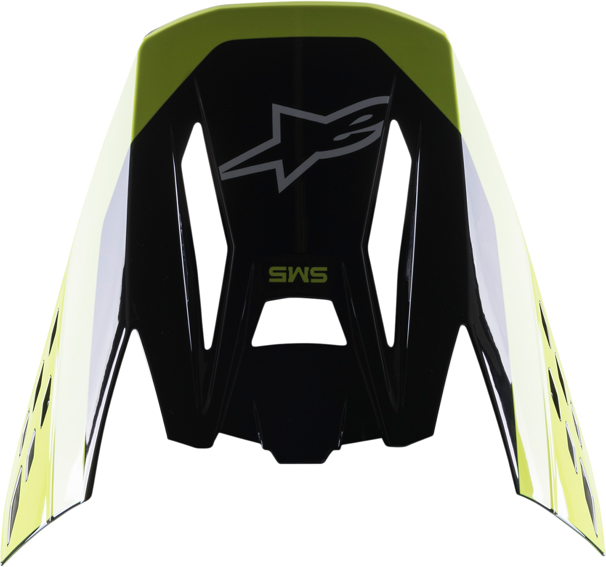 Alpinestars SM5 helmet visor in black, gray, and yellow with beam design, compatible with motorcycle helmets.
