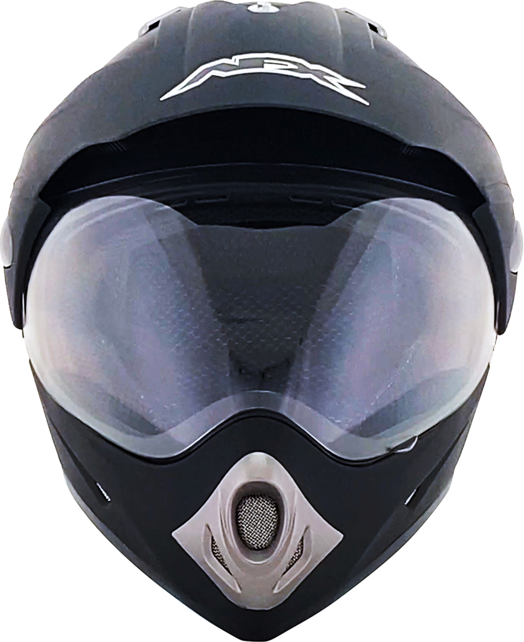 Bill's Exhausts AFX FX-37X matte black XL helmet with clear visor and aerodynamic design, shown from the front.