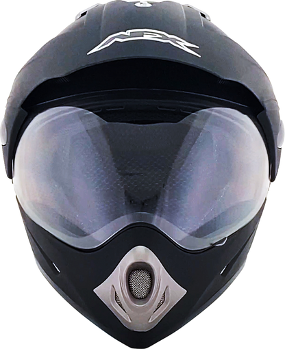 Bill's Exhausts AFX FX-37X matte black XL helmet with clear visor and aerodynamic design, shown from the front.