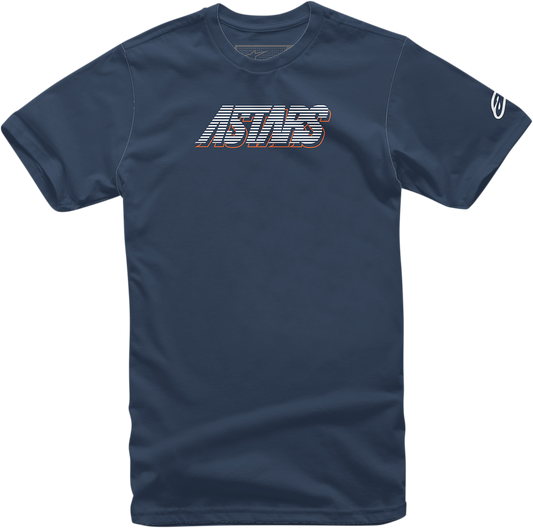 Navy Bill's Exhausts ALPINESTARS Lanes T-Shirt in Medium, featuring a comfortable fit and graphic design on the front.