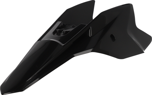 Black Acerbis rear fender side cowling for motorcycle, showcasing the curved body panel with mounting points and sleek design.