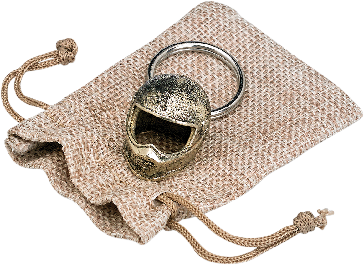 Bill's Exhausts Biltwell helmet key fob featuring a splitter helmet design, made of durable metal, with detailed engraving.
