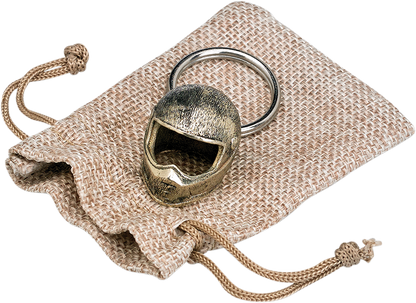 Bill's Exhausts Biltwell helmet key fob featuring a splitter helmet design, made of durable metal, with detailed engraving.
