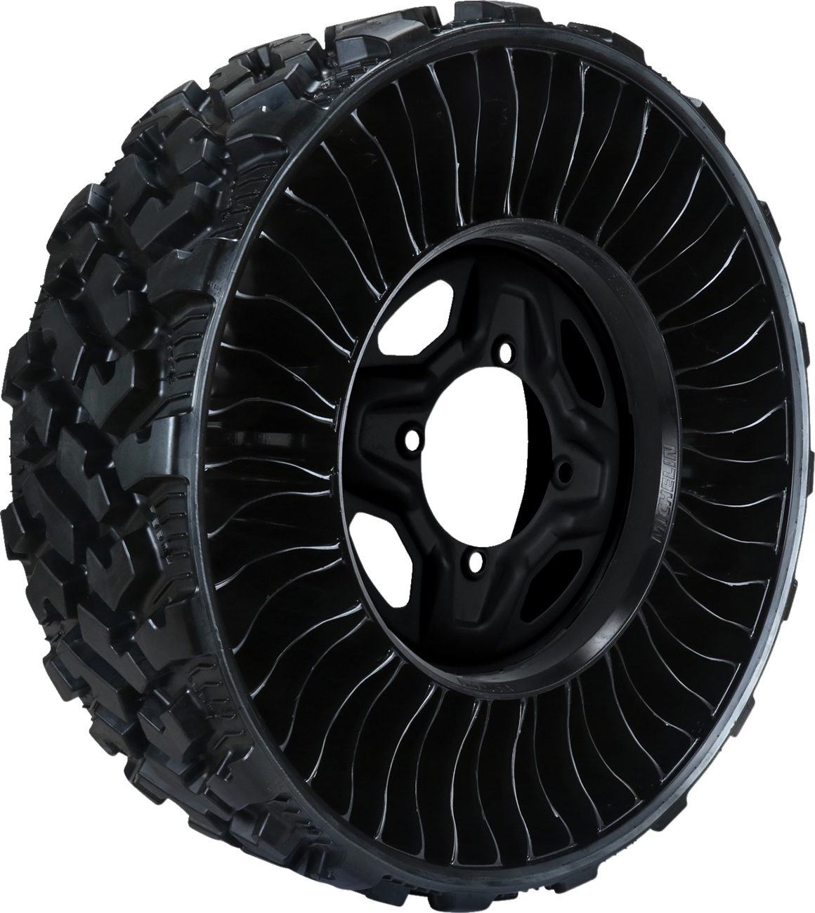Michelin X Tweel front/rear tire and wheel assembly 26x9N14 with 4/137 bolt pattern and +48 mm offset, shown installed.