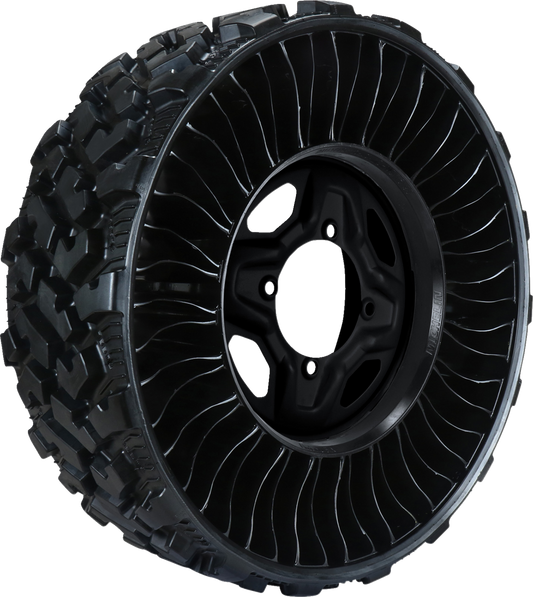 Michelin X Tweel front/rear tire and wheel assembly 26x11N14 with 4/110 bolt pattern, 6+4 offset, shown on a vehicle.
