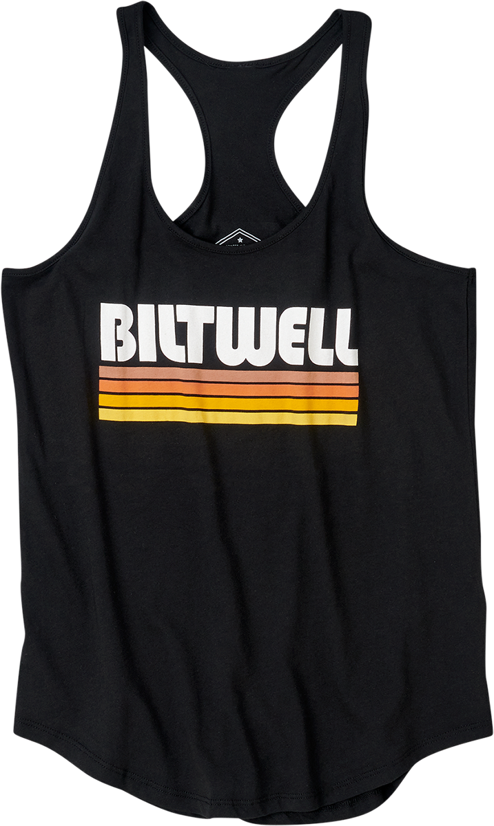 Black BILTWELL women's surf tank top, medium size, casual fit, lightweight fabric, with subtle branding details.