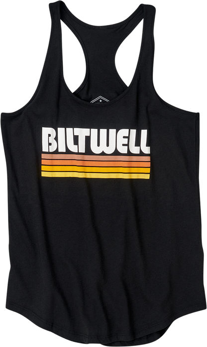 Black BILTWELL women's surf tank top, medium size, casual fit, lightweight fabric, with subtle branding details.