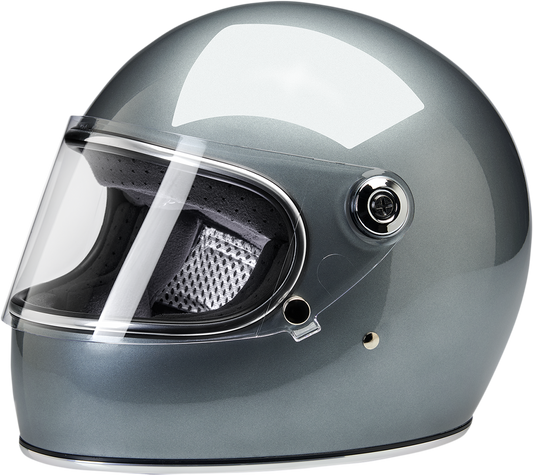 BILTWEll Gringo S helmet in metallic sterling finish, size XS, with a sleek, aerodynamic design for motorcycle riding.