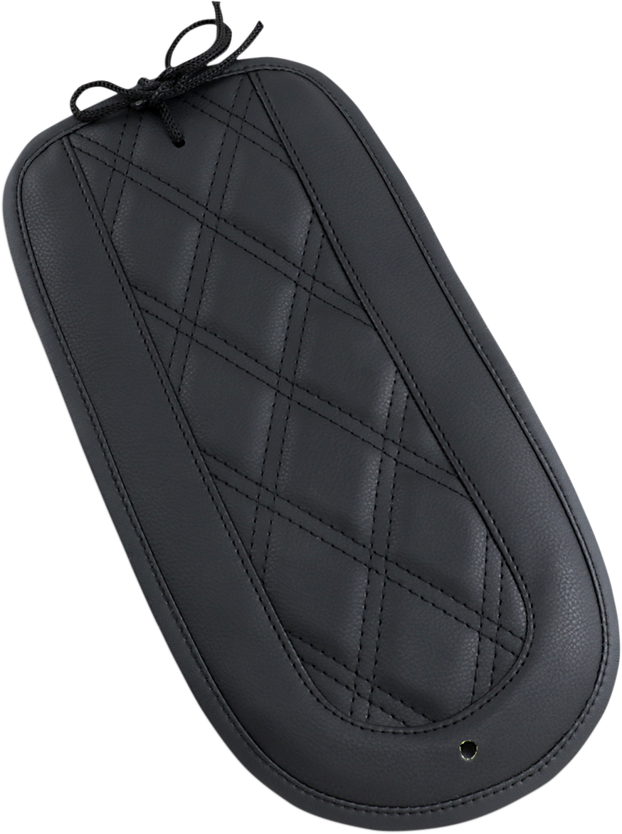 Bill's Exhausts Saddlemens Fender Chap for LS Solo Seat T8128-18-LS, motorcycle seat accessory, black leather with detailed stitching.