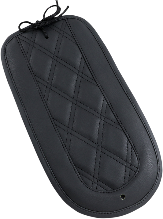 Bill's Exhausts Saddlemens Fender Chap for LS Solo Seat T8128-18-LS, motorcycle seat accessory, black leather with detailed stitching.