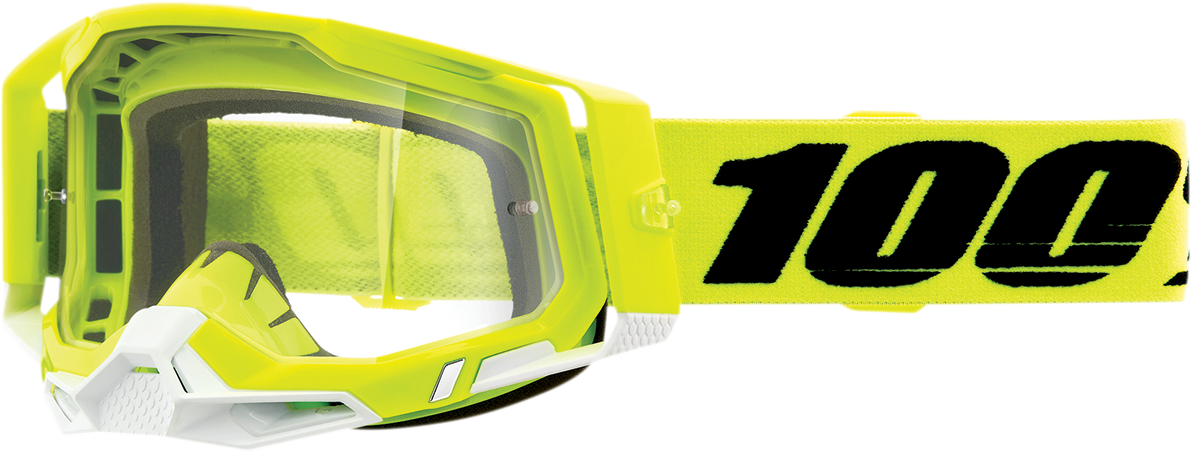 100% Racecraft 2 Goggles - Fluo Yellow - Clear 50009-00004 - Howling Moto