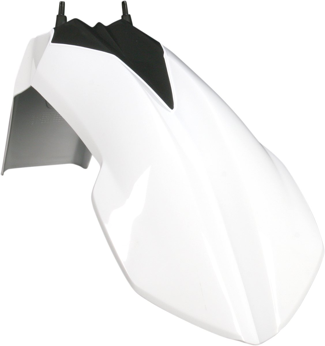 Acerbis white and black front fender for motorcycle, showcasing durable plastic body with sleek design and brand logo.