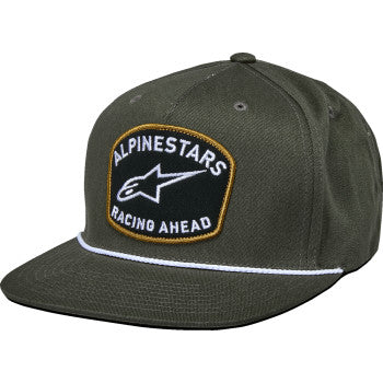 Alpinestars Promptus snapback hat in military green with adjustable brim and embroidered logo, stylish headwear for outdoor activities