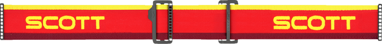 Bill's Exhausts SCOTT Fury Goggle in Retro Red and Yellow with yellow lens, featuring a sleek engine-inspired design.