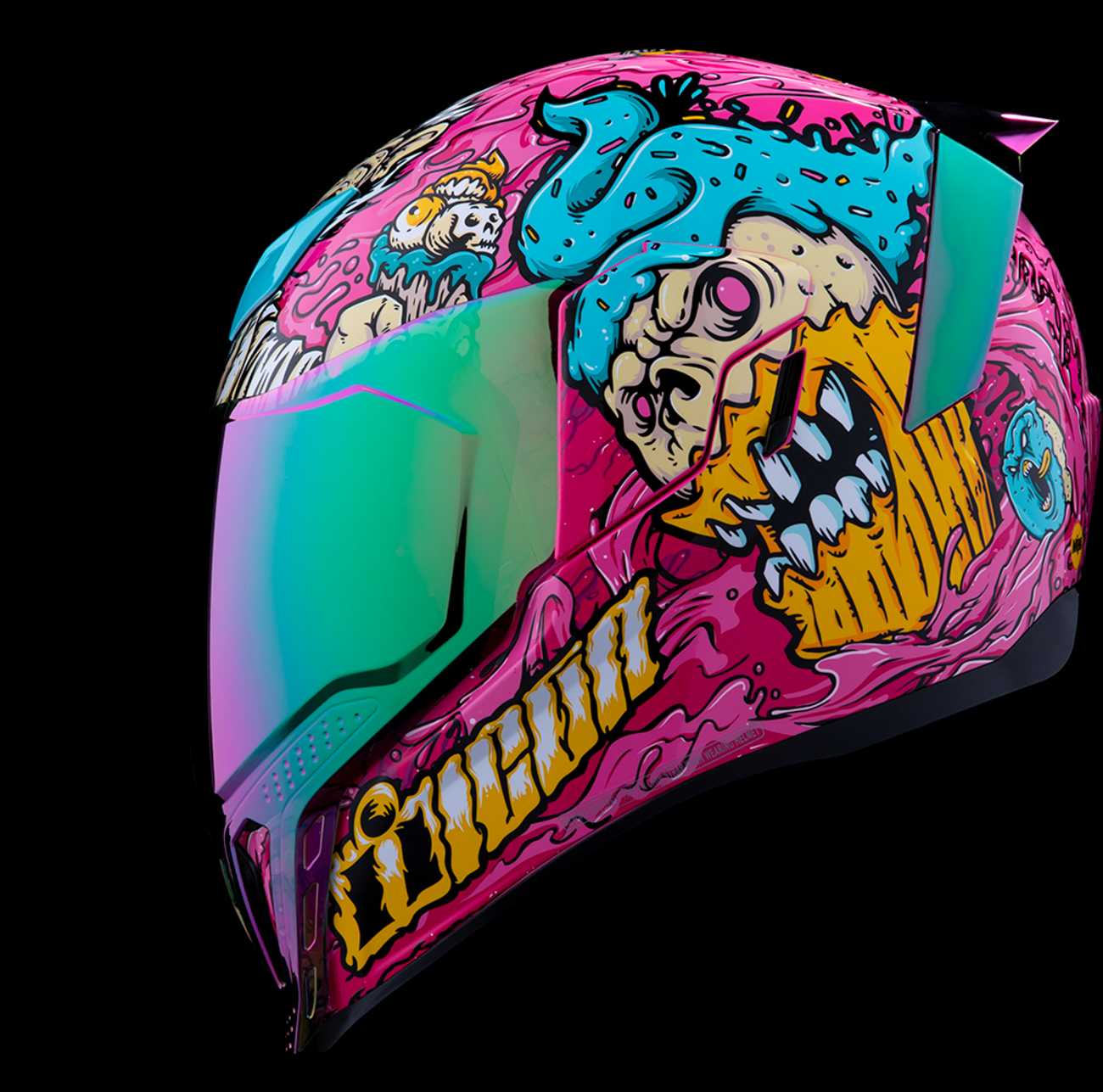 Pink ICON Airflite™ Helmet with Snack Attack design, MIPS® safety, size XS, featuring aerodynamic shape and ventilation.