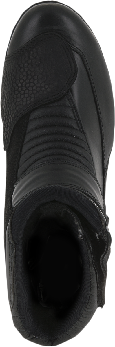 Alpinestars Stella Valencia waterproof black motorcycle boots in US size 8, featuring ankle protection and durable leather construction.