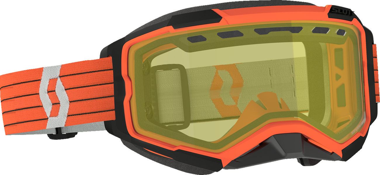Scott Fury Snow Cross Goggle in orange and gray with yellow accents, designed for snow sports and winter racing.