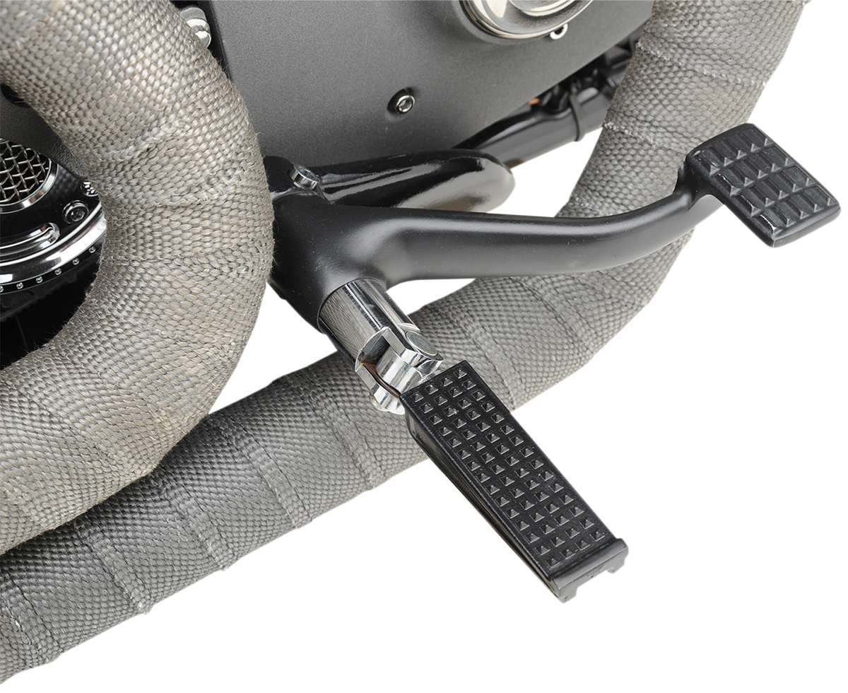 Black BILTWELL Sanderson footpegs by Bill's Exhausts, body-mounted motorcycle footpegs with a sleek finish.