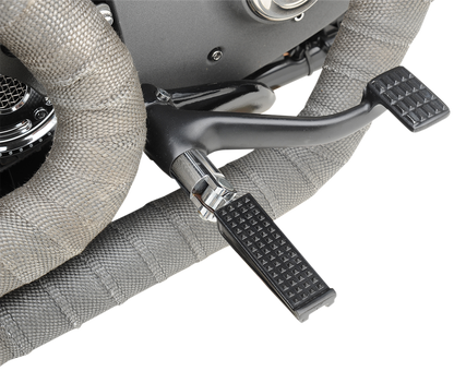 Black BILTWELL Sanderson footpegs by Bill's Exhausts, body-mounted motorcycle footpegs with a sleek finish.