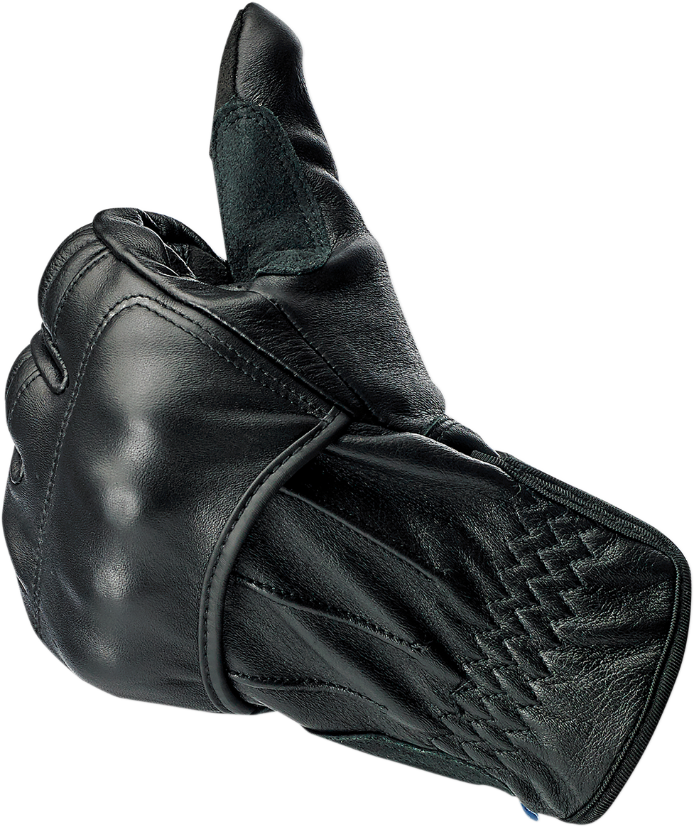 Black BILTWELL Belden Gloves in XS size, made of durable material, featuring a snug fit and detailed stitching.