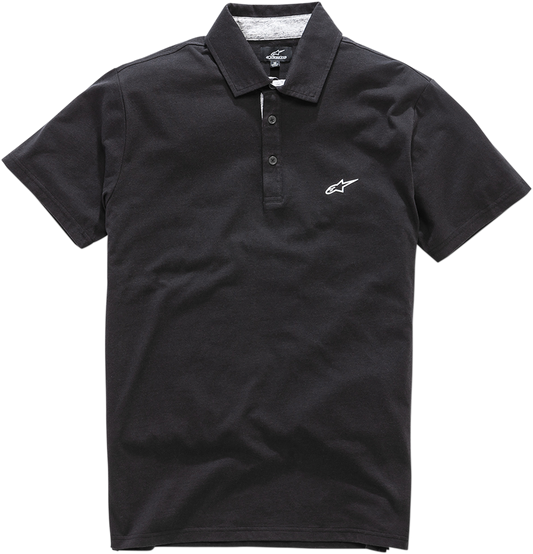 Black Alpinstars Eternal Polo Shirt in 2XL size, featuring a classic collar and short sleeves, designed for casual comfort.