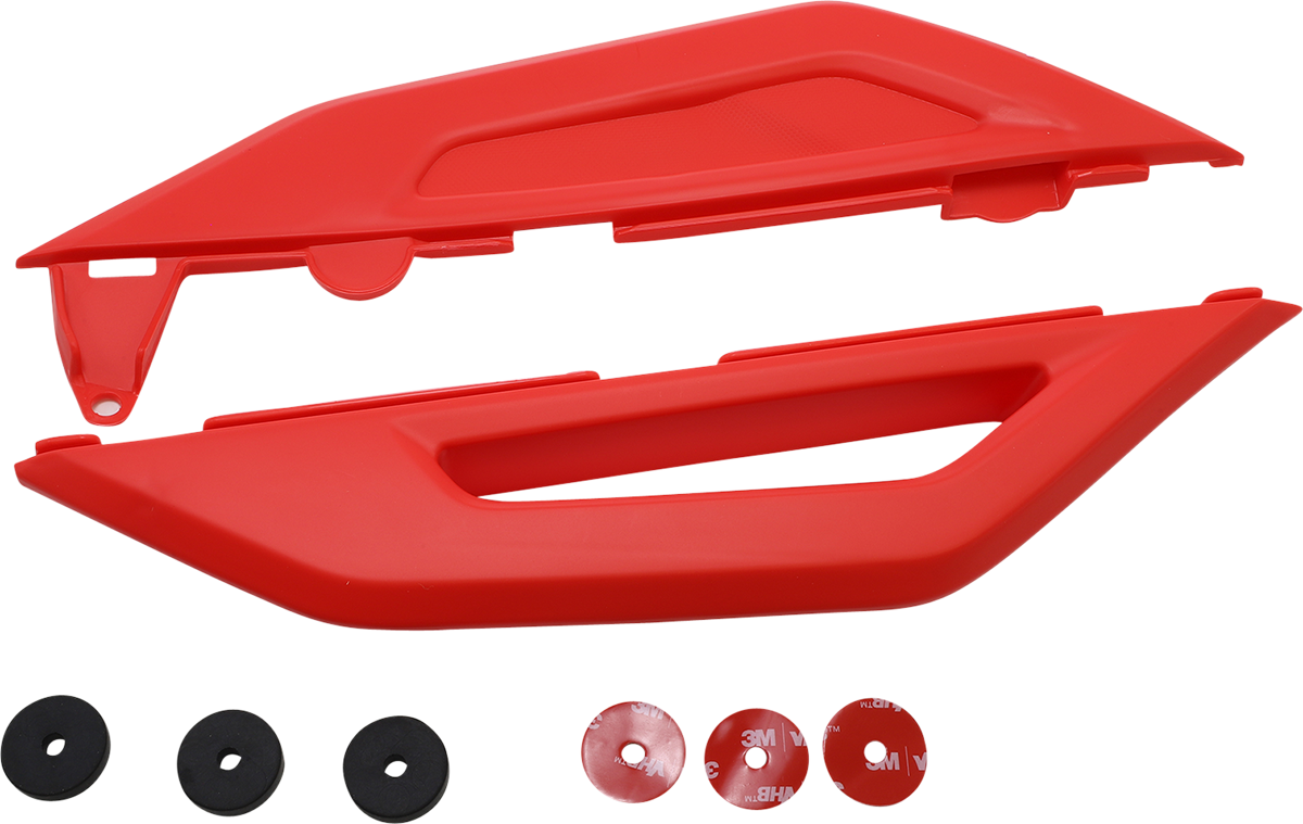 Red Acerbis side panels for motorcycle body, featuring sleek design and branding details, compatible with specific bike models.
