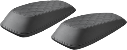 Bill's Exhausts Saddlemen saddlebag cover with lattice stitch design for bagger L870-14-LS, showcasing detailed seat accessories.