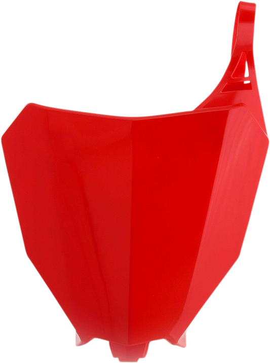 Acerbis front number plate for 2000 Honda CR motorcycle, red body with black mounting holes, designed for off-road use.