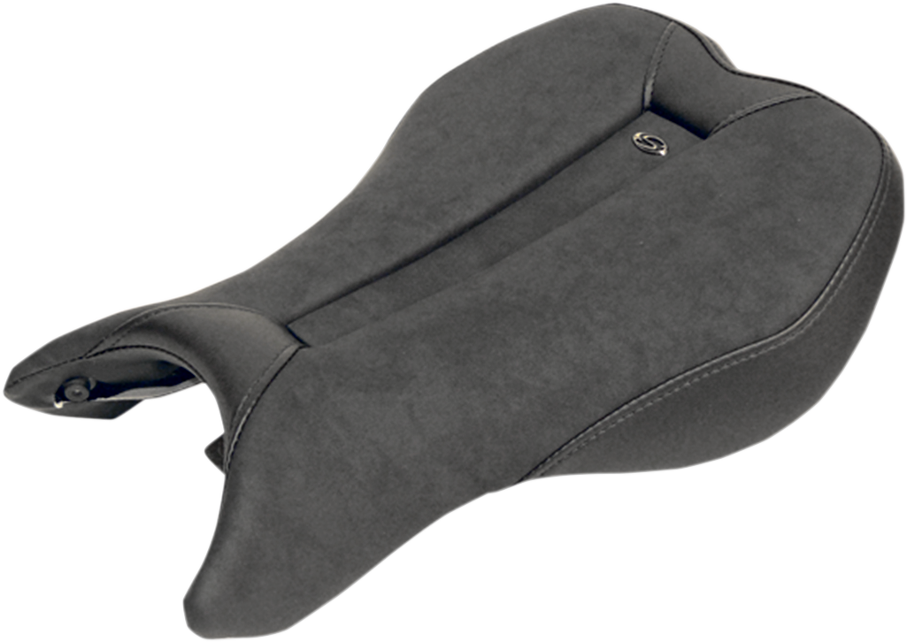 Black SADDLEMEN Gel Channel Sport Seat for Triumph 675 motorcycle, featuring ergonomic design and high-quality padding.