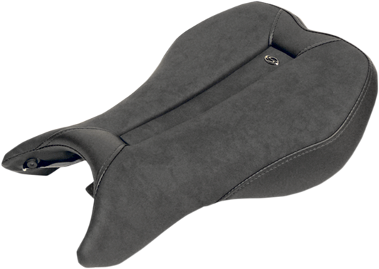 Black SADDLEMEN Gel Channel Sport Seat for Triumph 675 motorcycle, featuring ergonomic design and high-quality padding.