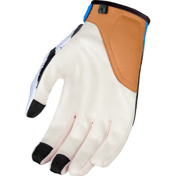 White ICON Hooligan Rad Dawn Gloves by Bill's Exhausts in XL size, showing the textured fabric and protective design.