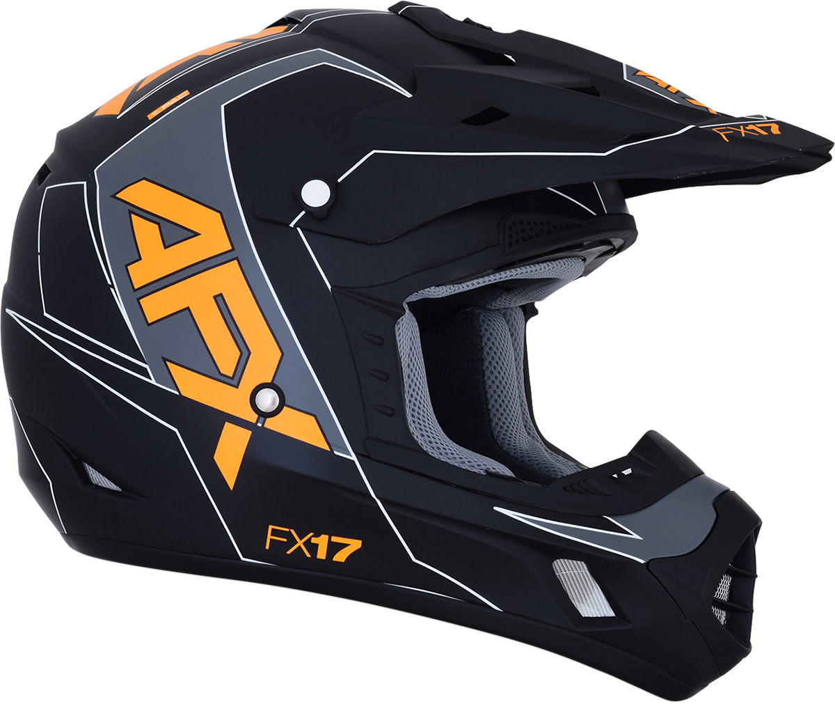 Bill's Exhausts AFX FX-17 helmet in matte black and orange, small size, showcasing sleek design and ventilation features.