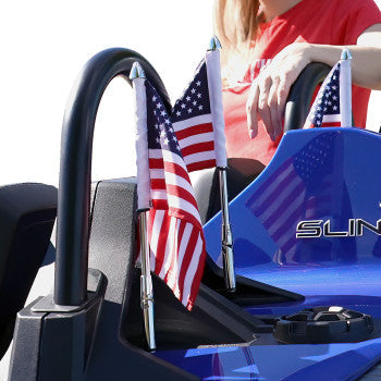 Bill's Exhausts SHOW CHROME Folding Flag Pole in chrome finish with sling, designed for easy display and durability.