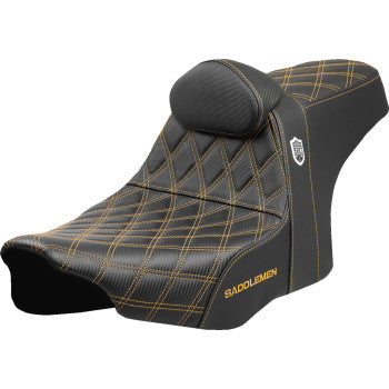 SADDLEMEN Pro Series SDC Performance Seat - Gold Stitching - w/ Backrest - FLT/FLH '23-'25 SC82307DB7 - Howling Moto
