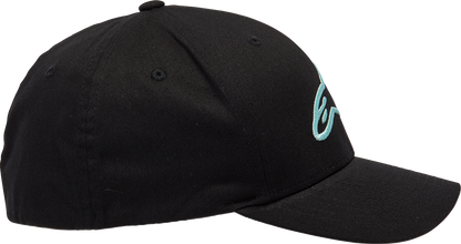 Alpinestars Ageless Curve Hat in black and light aqua, L/XL size, stylish mesh cap with curved brim and adjustable strap.