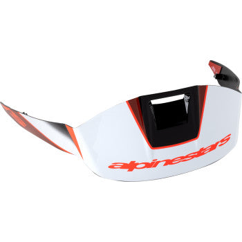 Alpinestars Supertech R10 helmet spoiler in black, carbon red, and gloss white, designed for racing helmets.