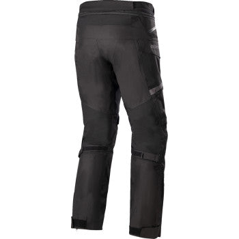 Black Alpinestars Monteira Drystar XF motorcycle pants in 3XL, showing durable textile construction and knee armor.