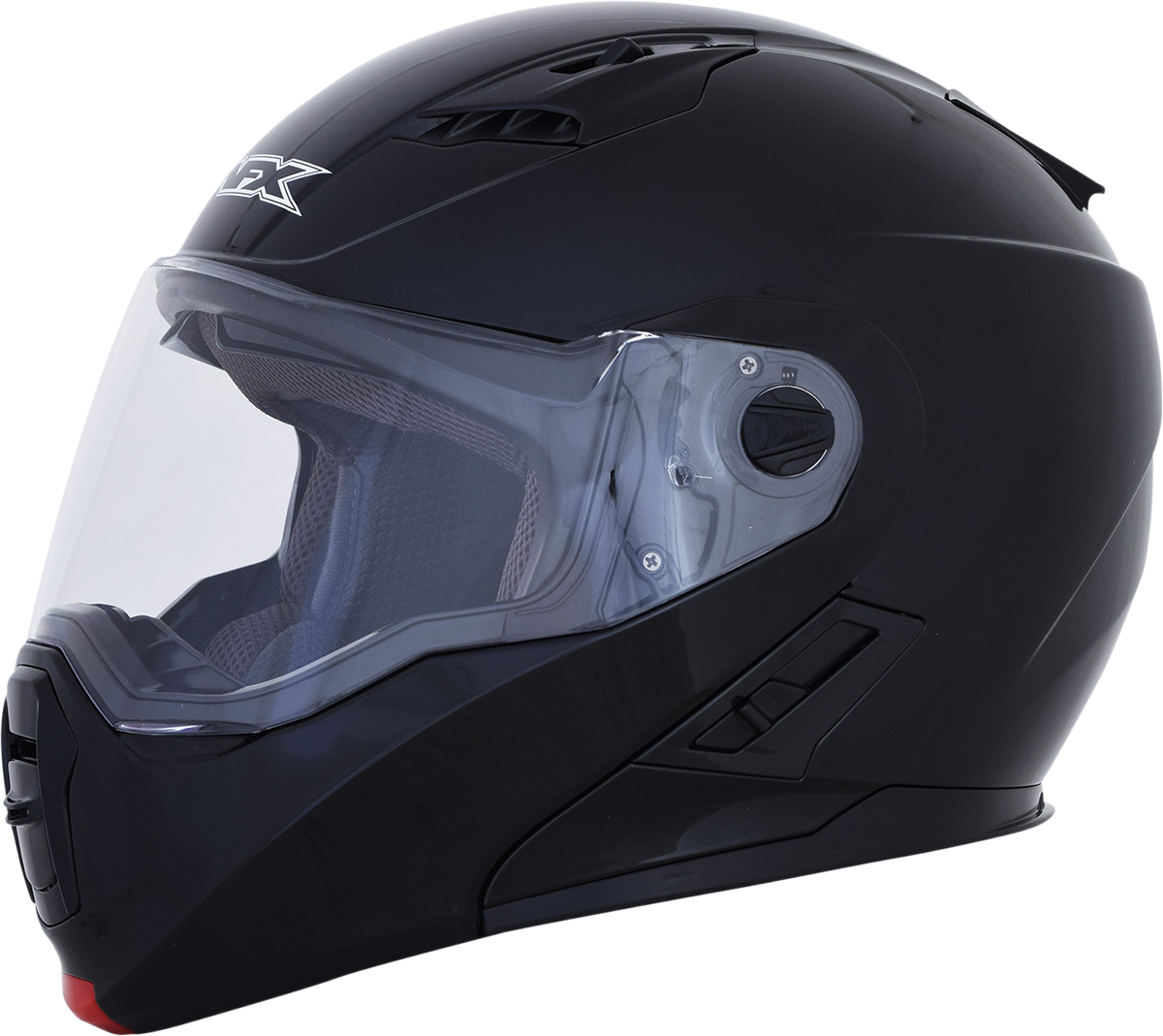 Gloss black AFX FX-111 motorcycle helmet with XL size, featuring a smooth, aerodynamic design and clear face shield.