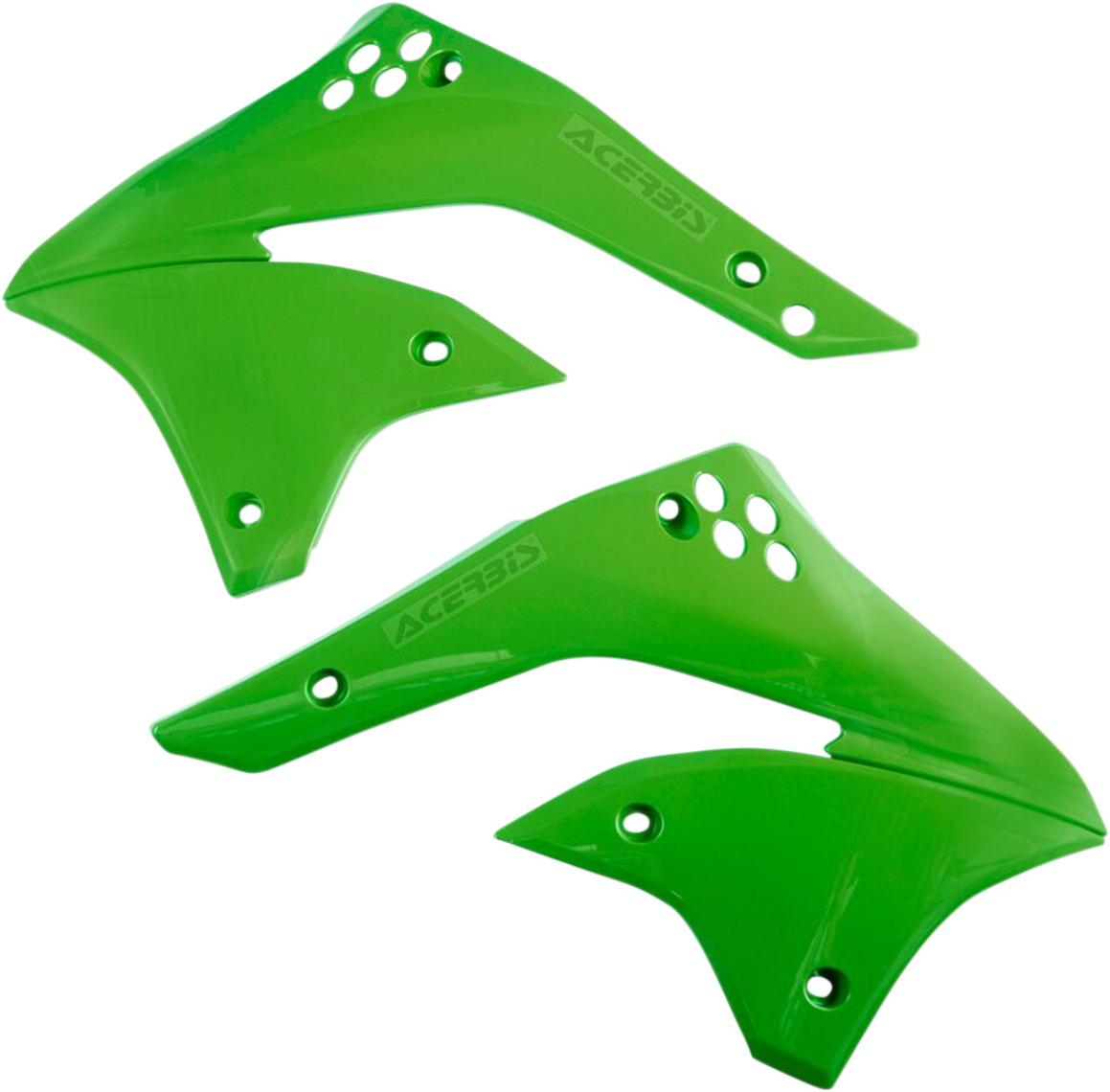 Acerbis green radiator shrouds for motorcycle body, designed for durable protection and vibrant look.