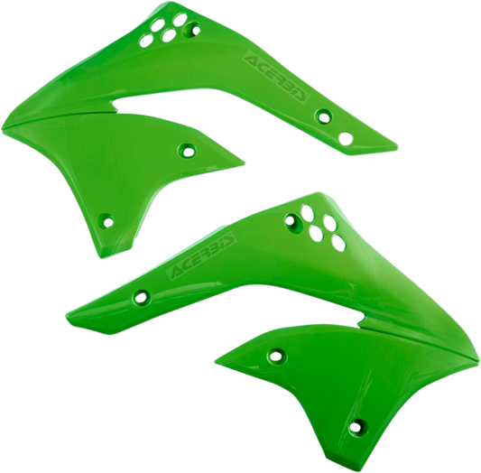 Acerbis green radiator shrouds for motorcycle body, designed for durable protection and vibrant look.
