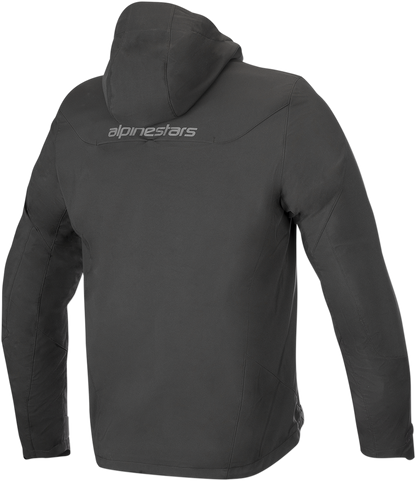 Black ALPINESTARS Domino Tech Jacket in 3XL, featuring sleek design and technical fabric for motorcycle riding comfort.