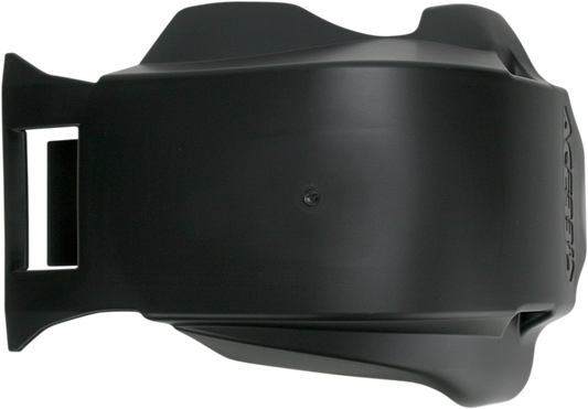 A black ACERBIS skid plate designed for CRF450X motorcycles, made of durable body material for protection.