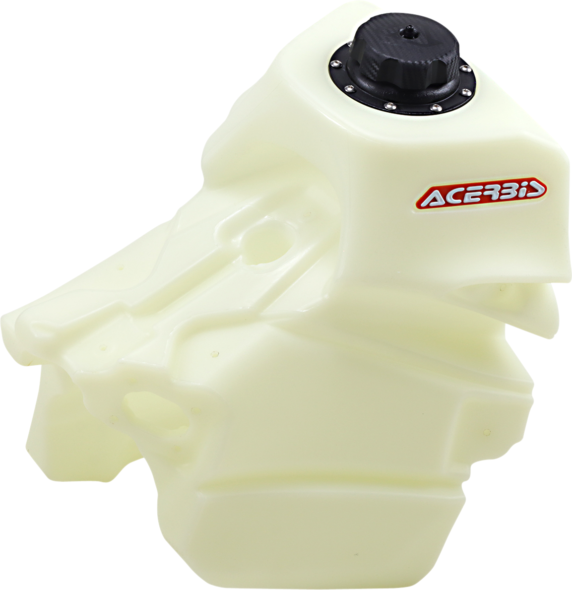 ACERBIS KTM gas tank in natural finish, 3.9-gallon capacity, designed for off-road motorcycles, with body shape and mounting details.