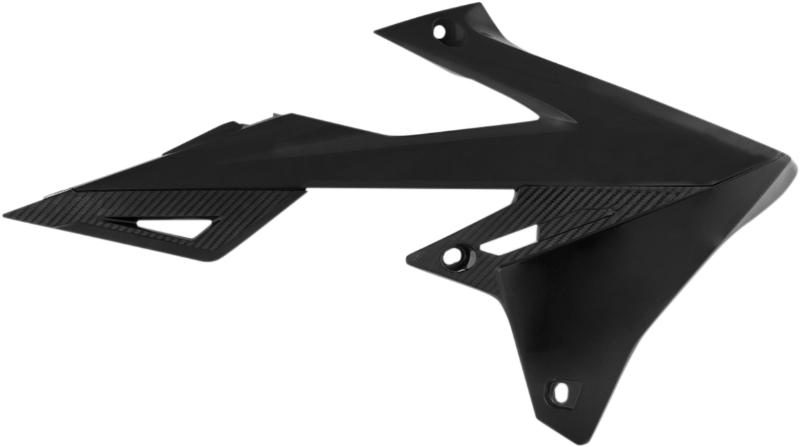 Black Acerbis radiator shrouds for motorcycle body protection, featuring a sleek design and mounting points.