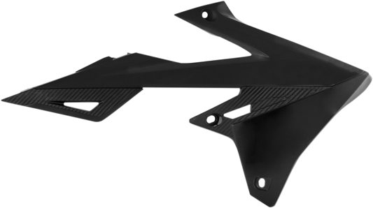 Black Acerbis radiator shrouds for motorcycle body protection, featuring a sleek design and mounting points.