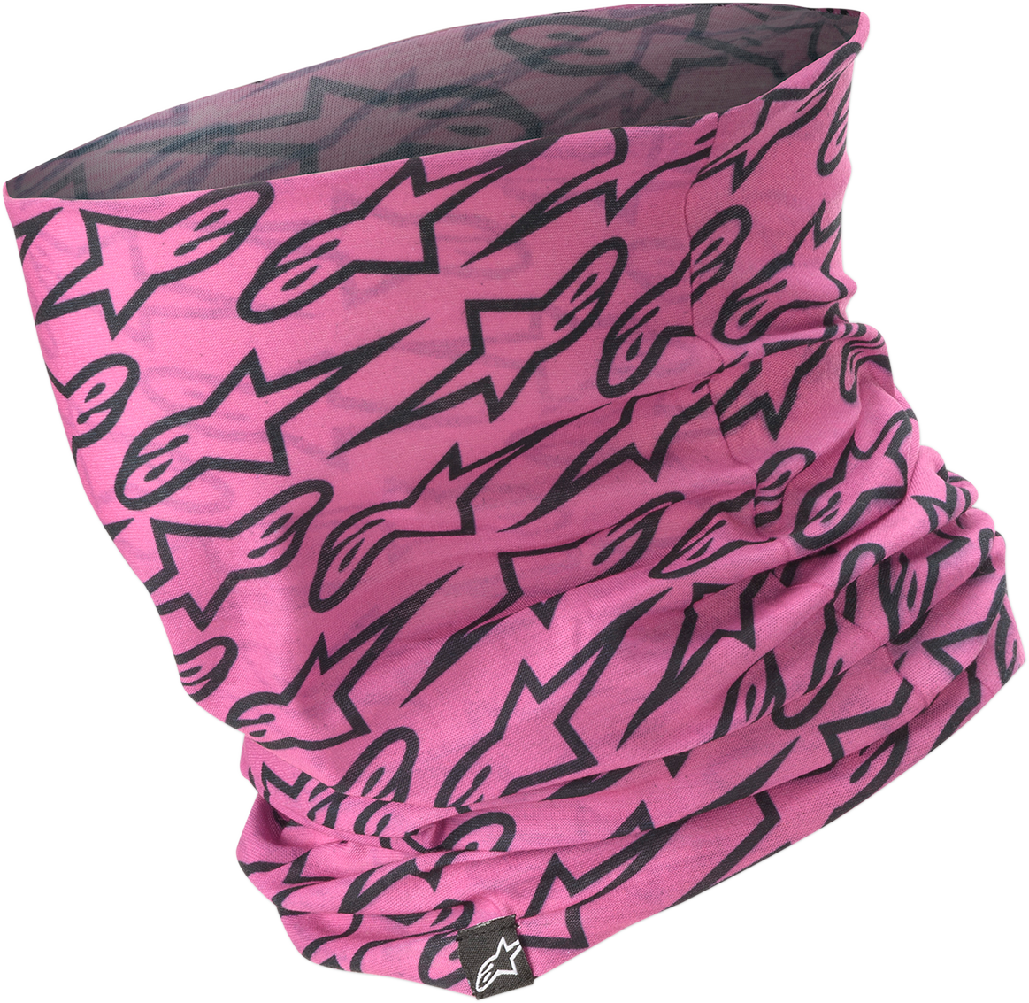 Pink Alpinstars neck tube with breathable fabric and logo, designed for comfort and style.